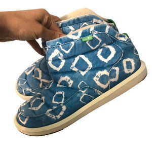 Sanuk Tie Dye Denim Look Boho Cozy Short Ankle Boots House Lounge Shoes